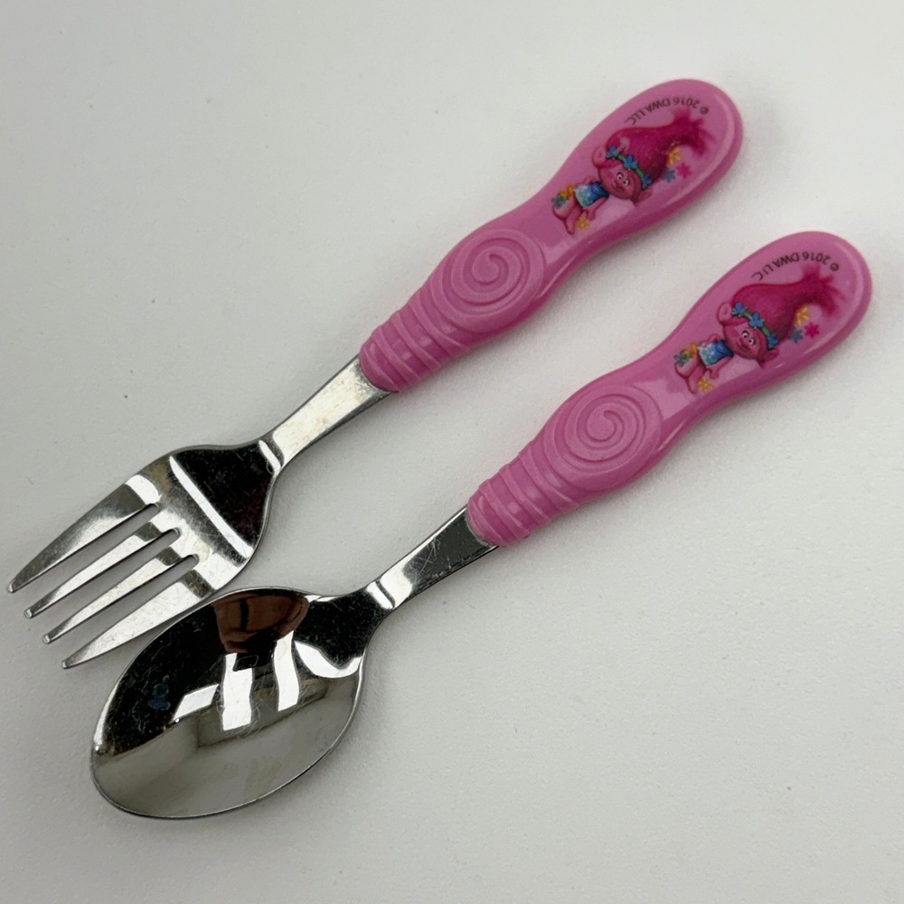 Zak Designs DreamWorks Trolls Poppy Fork and Spoon Set Pink Toddler Utensils